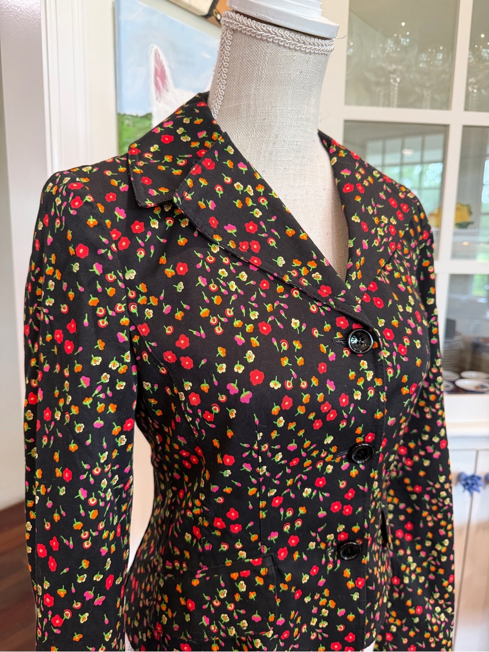 Dolce & Gabbana Black Blazer with Pink and Orange Floral Dots - Picture 5 of 7